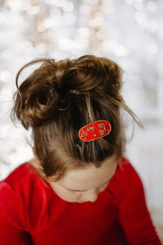 Christmas Crochet Trim Snap Hair Clips, Hair barrettes for kids