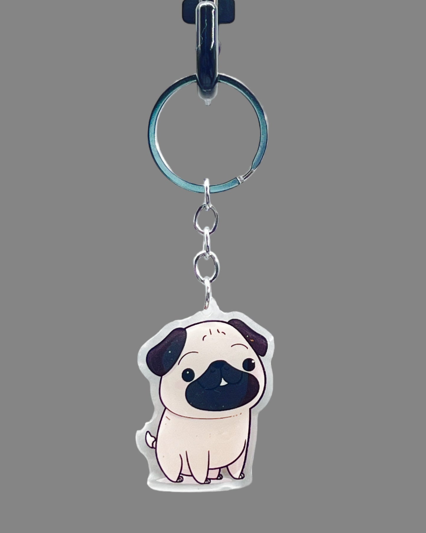 Pug Dog Acrylic keychain, Cute kawaii memorial ornament, pet portrait charm gift, backpack fob, dad car décor, dog mom gift