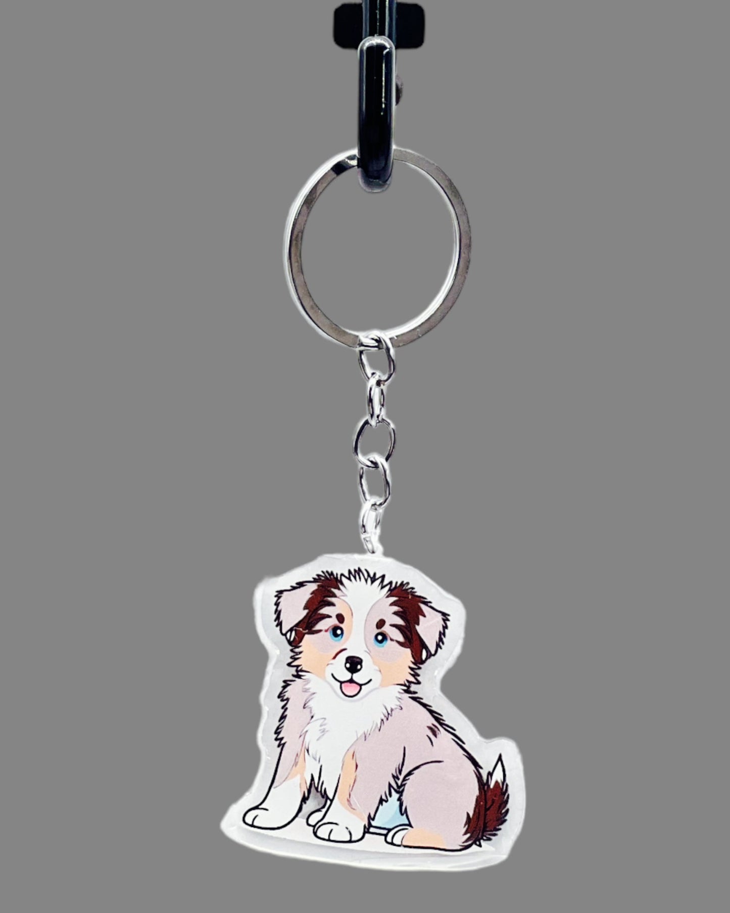 Australian Shepherd Dog Acrylic keychain Cute kawaii animal memorial ornament, pet portrait charm gift  backpack photo fob or dad car décor