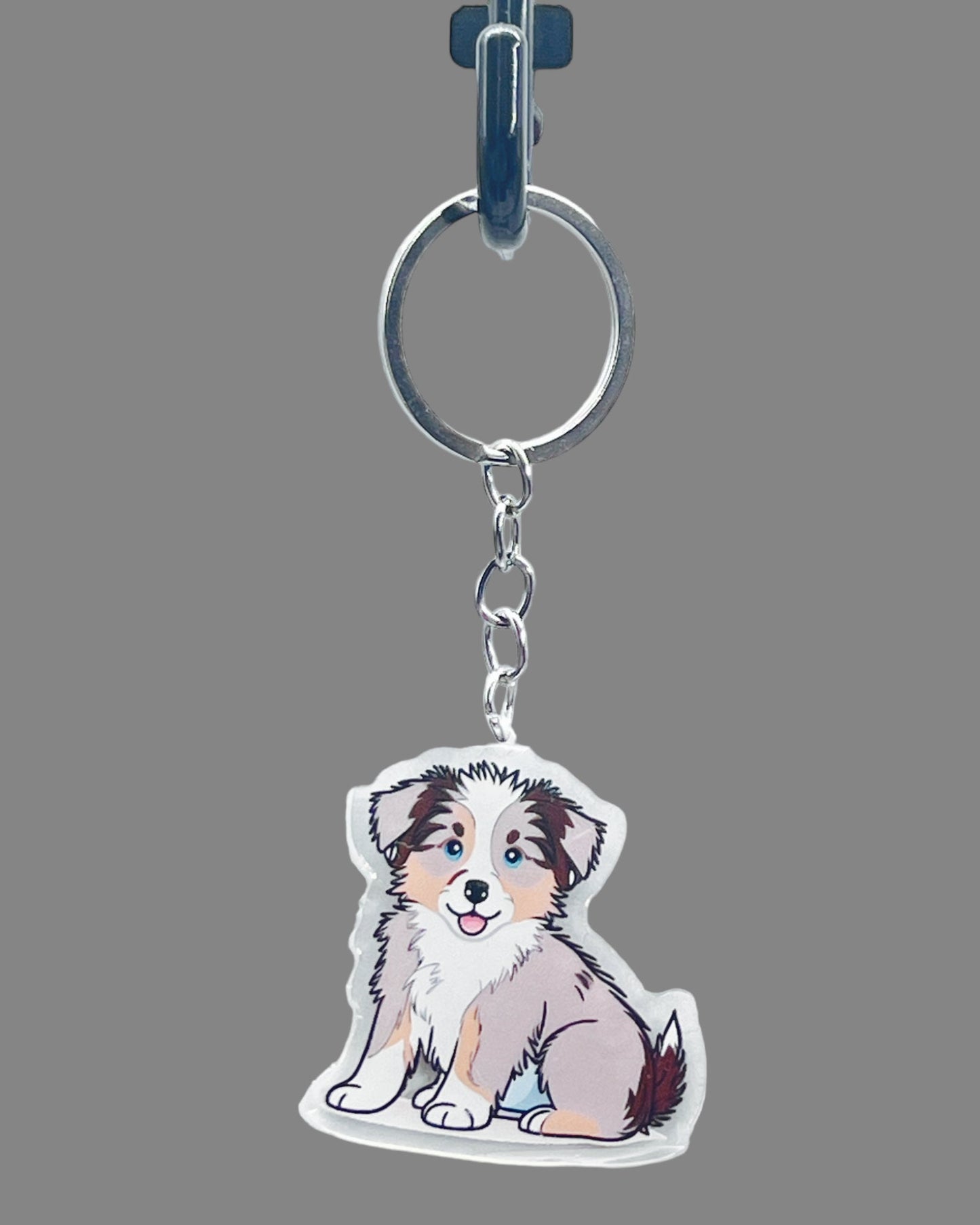 Australian Shepherd Dog Acrylic keychain Cute kawaii animal memorial ornament, pet portrait charm gift  backpack photo fob or dad car décor