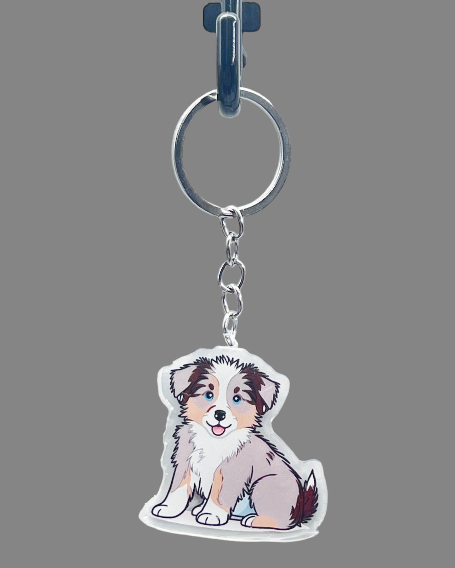 Australian Shepherd Dog Acrylic keychain Cute kawaii animal memorial ornament, pet portrait charm gift  backpack photo fob or dad car décor