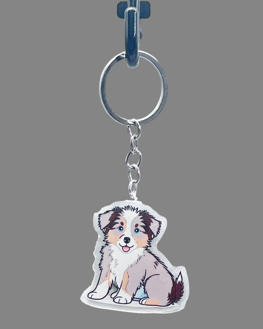 Australian Shepherd Dog Acrylic keychain Cute kawaii animal memorial ornament, pet portrait charm gift  backpack photo fob or dad car décor