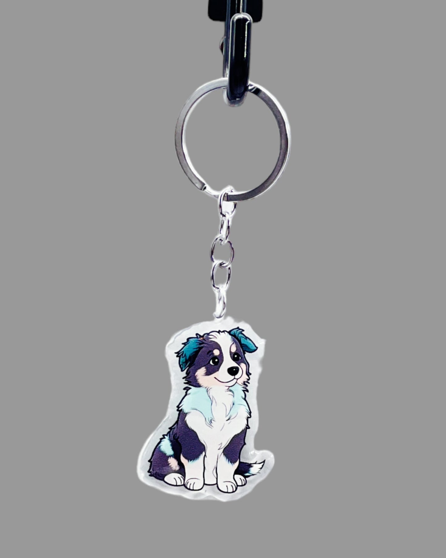 Australian Shepherd Dog Acrylic keychain Cute kawaii animal memorial ornament, pet portrait charm gift  backpack photo fob or dad car décor