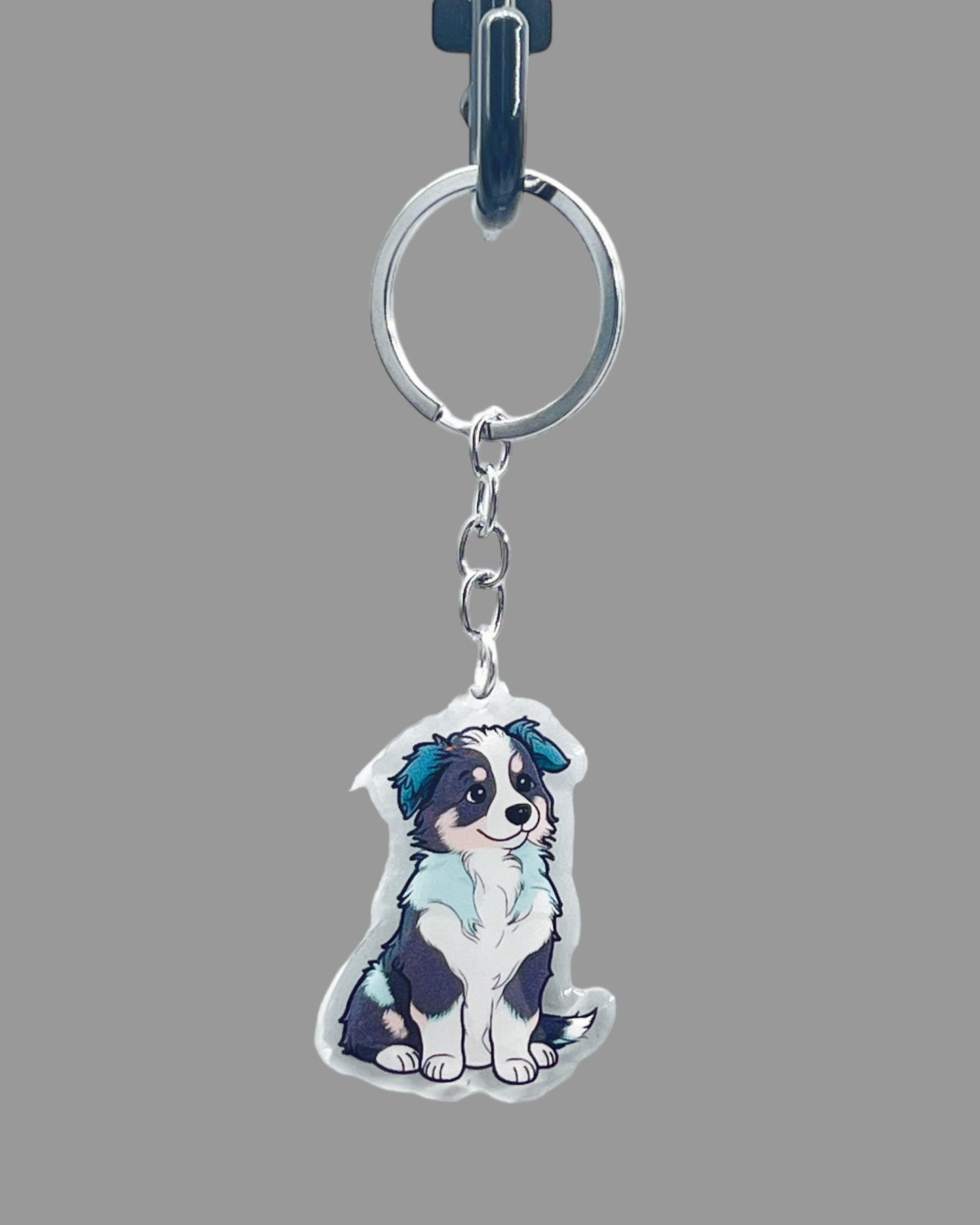 Australian Shepherd Dog Acrylic keychain Cute kawaii animal memorial ornament, pet portrait charm gift  backpack photo fob or dad car décor