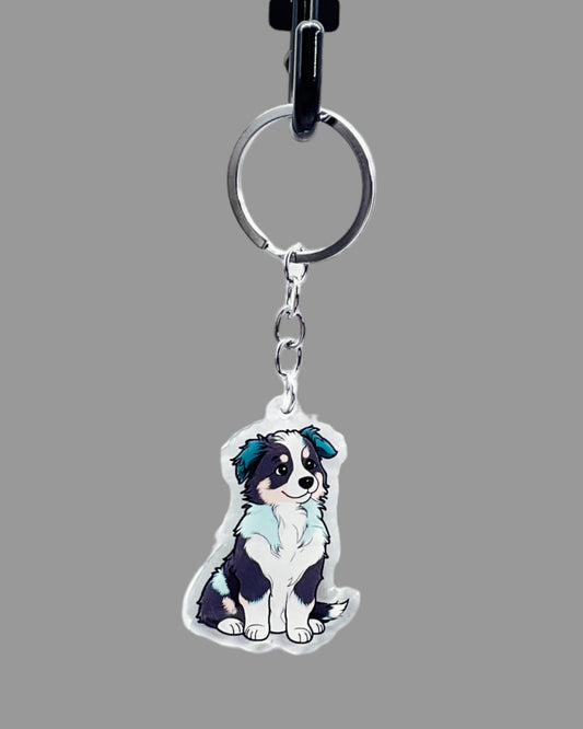 Australian Shepherd Dog Acrylic keychain Cute kawaii animal memorial ornament, pet portrait charm gift  backpack photo fob or dad car décor