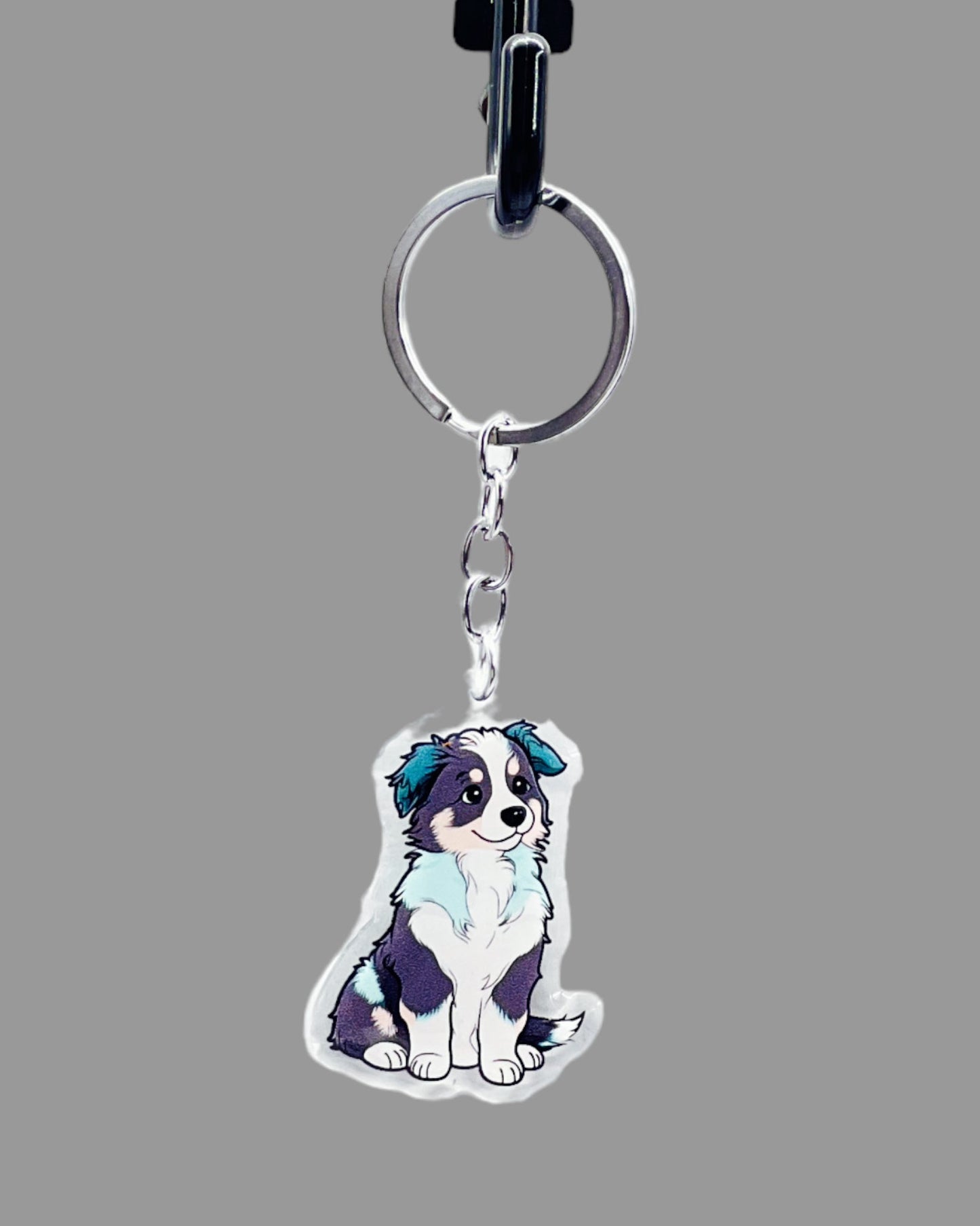 Australian Shepherd Dog Acrylic keychain Cute kawaii animal memorial ornament, pet portrait charm gift  backpack photo fob or dad car décor