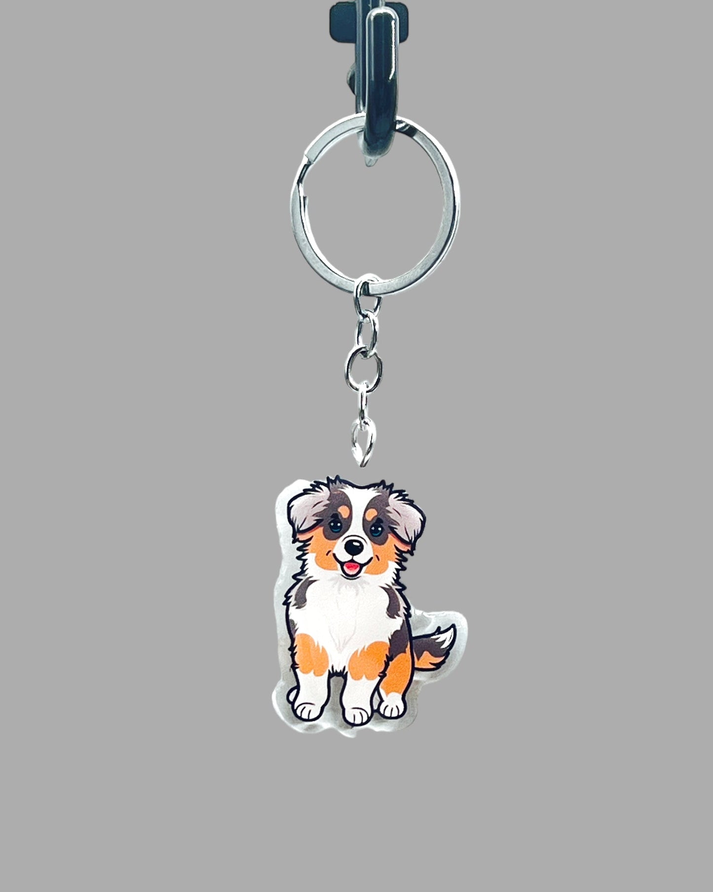 Australian Shepherd Dog Acrylic keychain Cute kawaii animal memorial ornament, pet portrait charm gift  backpack photo fob or dad car décor