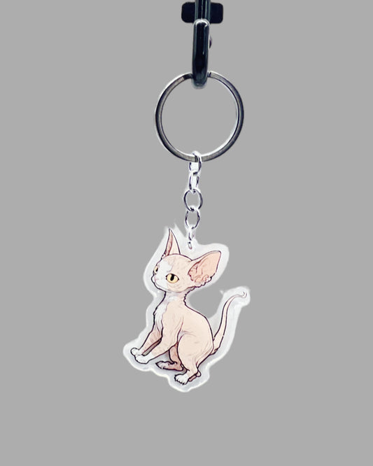 Sphynx Cat Acrylic keychain, Cute kawaii memorial ornament, pet portrait charm, backpack fob, dad car décor, stocking stuffer, birthday gift