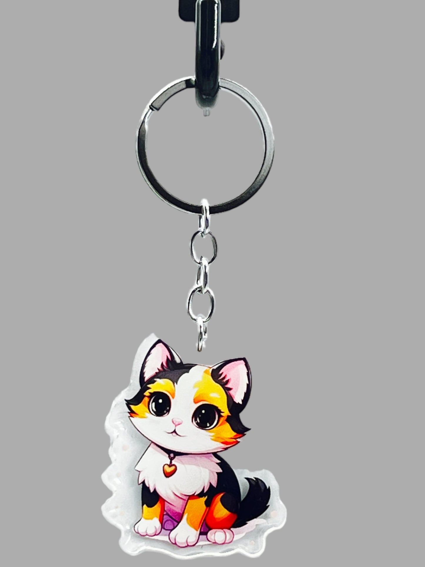 Calico Cat Acrylic Keychain, Cute kawaii memorial ornament, pet portrait charm gift  backpack fob, dad car décor, first day of school gift