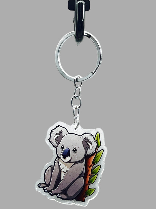 Koala Bear Acrylic Keychain, Wildlife Cute kawaii memorial ornament, pet portrait charm gift  backpack fob, dad car décor, first day of school gift