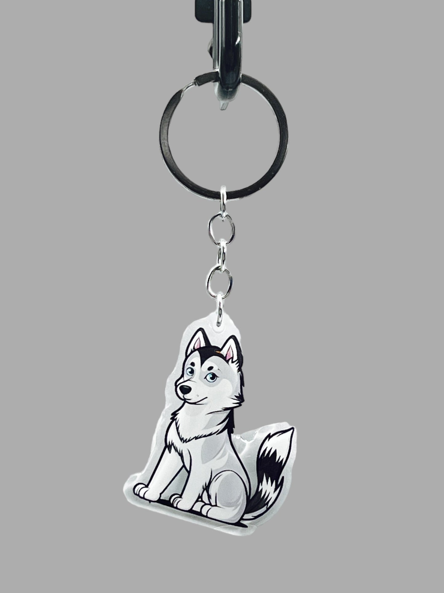 Husky Dog Acrylic Keychain, Cute kawaii memorial ornament, pet portrait charm gift, backpack fob, dad car décor, dog mom gift