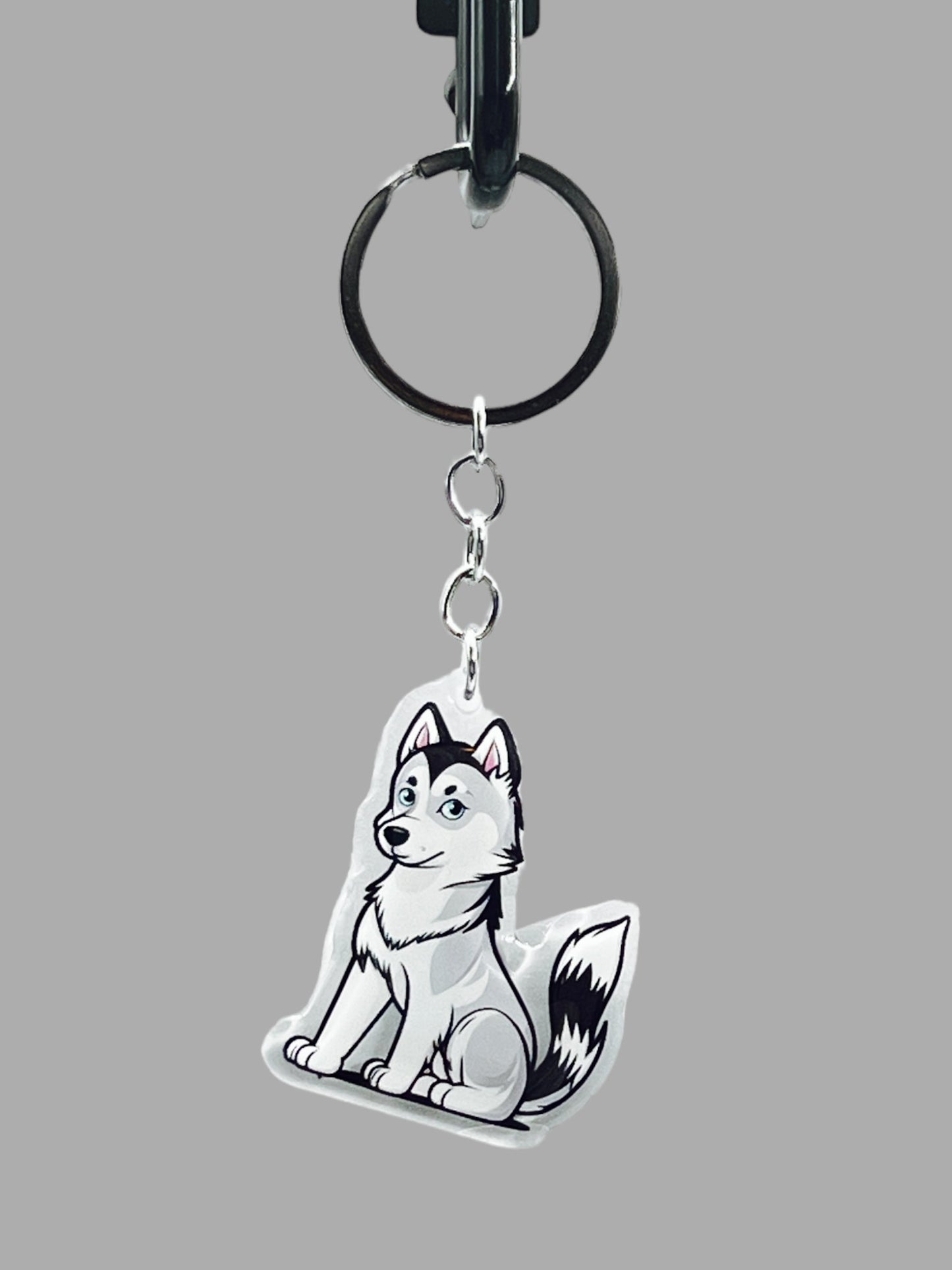 Husky Dog Acrylic Keychain, Cute kawaii memorial ornament, pet portrait charm gift, backpack fob, dad car décor, dog mom gift