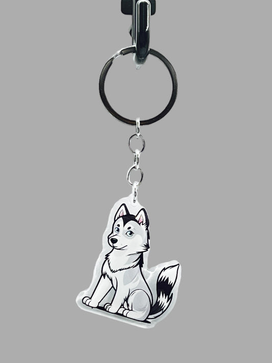 Husky Dog Acrylic Keychain, Cute kawaii memorial ornament, pet portrait charm gift, backpack fob, dad car décor, dog mom gift