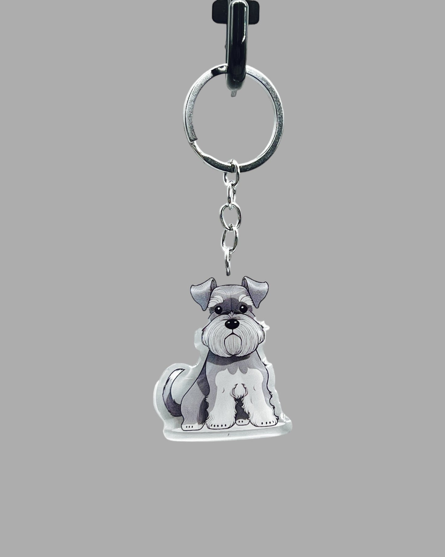 Miniature Schnauzer Dog Acrylic Keychain, Cute kawaii memorial ornament, pet portrait charm gift  backpack fob, dad car décor, first day of school gift