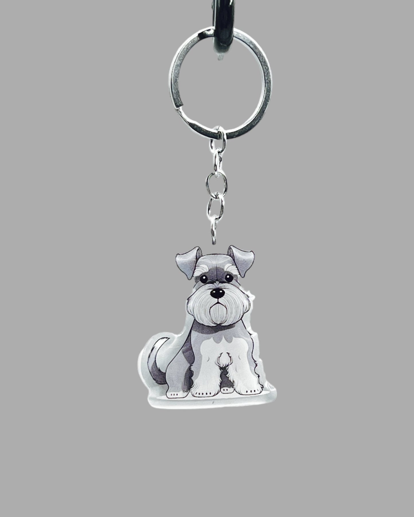 Miniature Schnauzer Dog Acrylic Keychain, Cute kawaii memorial ornament, pet portrait charm gift  backpack fob, dad car décor, first day of school gift