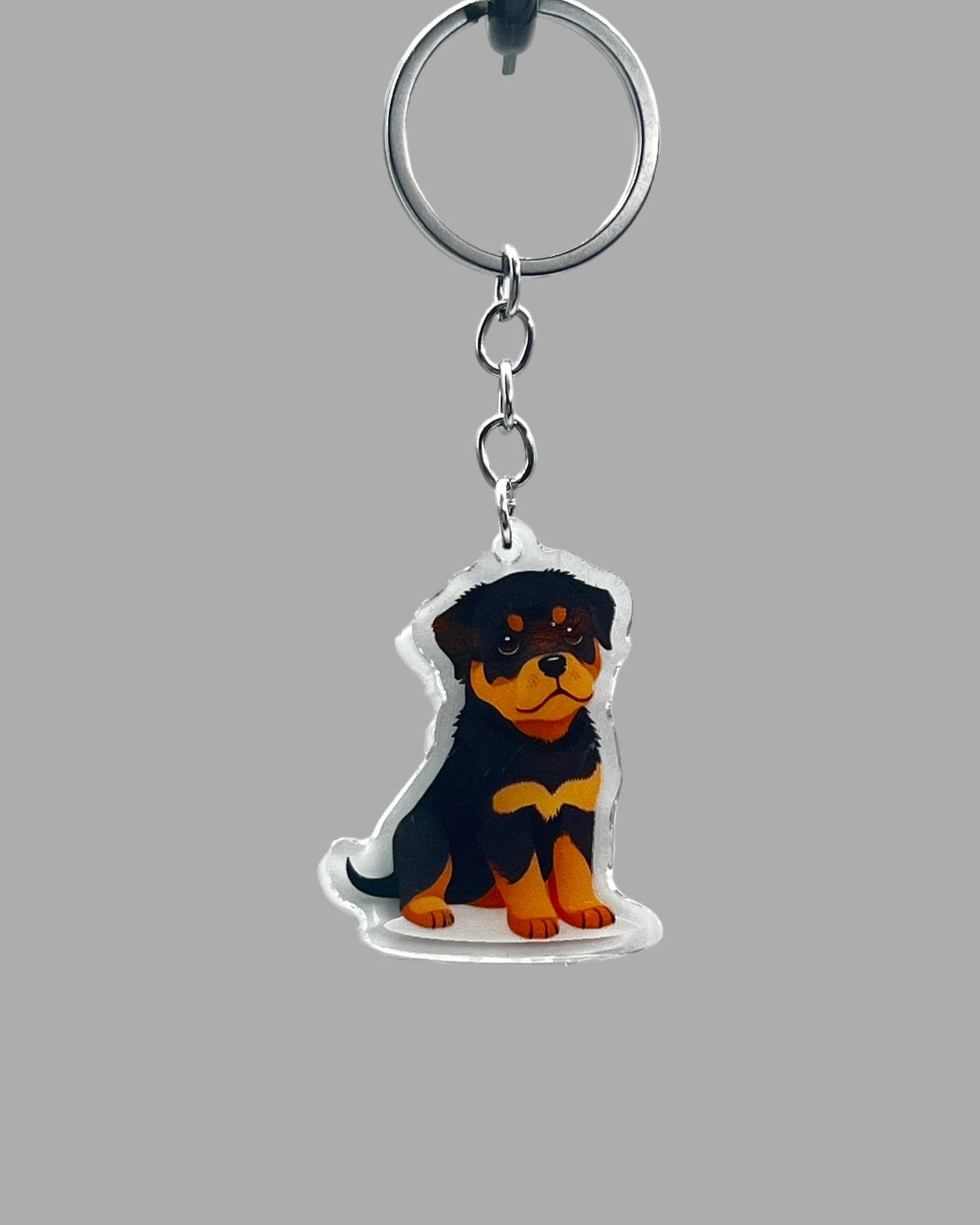 Rottweiler Dog Acrylic Keychain, Cute kawaii memorial ornament, pet portrait charm gift, backpack fob, dad car décor, dog mom gift