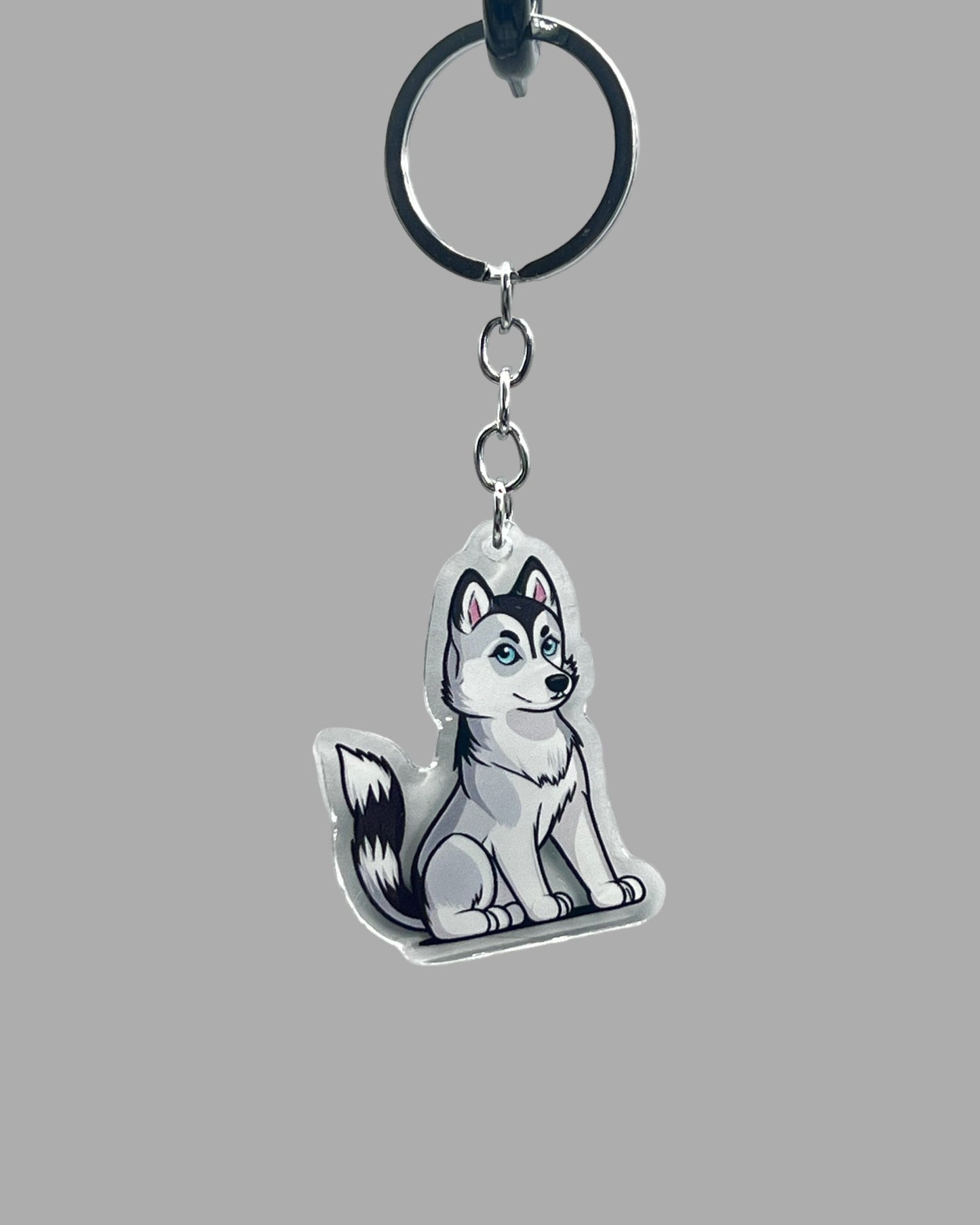 Husky Dog Acrylic Keychain, Cute kawaii memorial ornament, pet portrait charm gift, backpack fob, dad car décor, dog mom gift