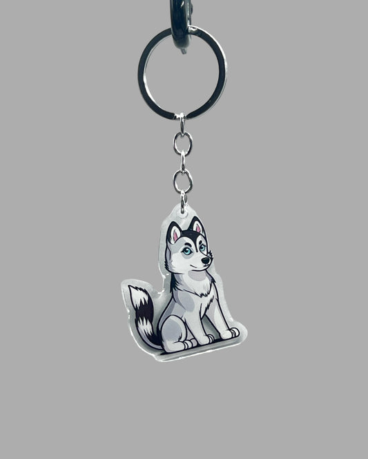 Husky Dog Acrylic Keychain, Cute kawaii memorial ornament, pet portrait charm gift, backpack fob, dad car décor, dog mom gift