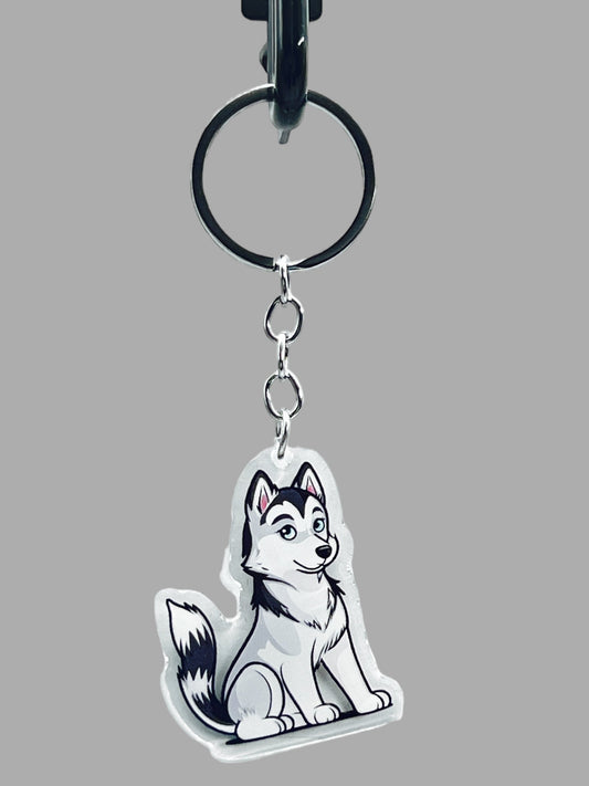 Husky Dog Acrylic Keychain, Cute kawaii memorial ornament, pet portrait charm gift, backpack fob, dad car décor, dog mom gift