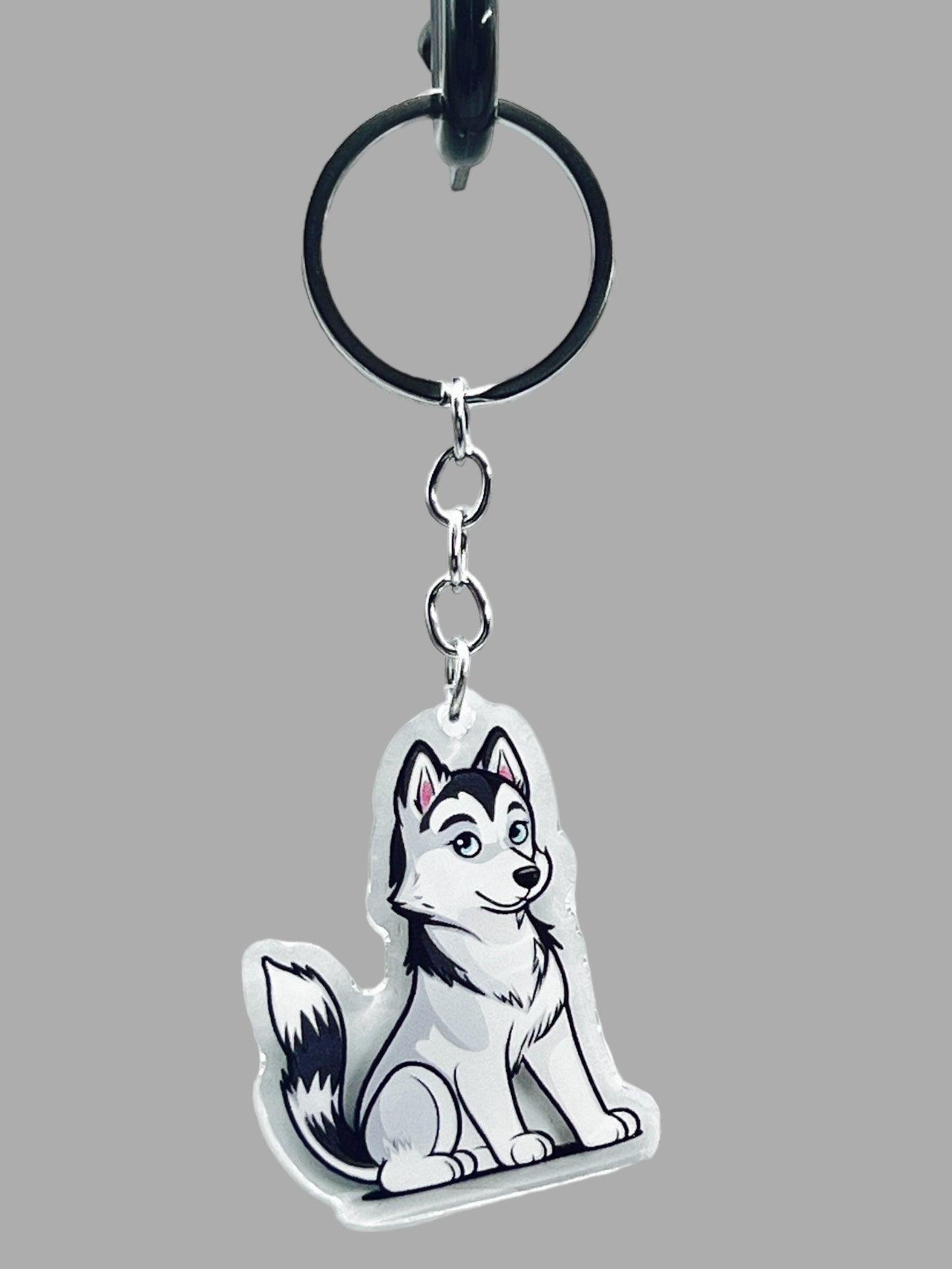 Husky Dog Acrylic Keychain, Cute kawaii memorial ornament, pet portrait charm gift, backpack fob, dad car décor, dog mom gift