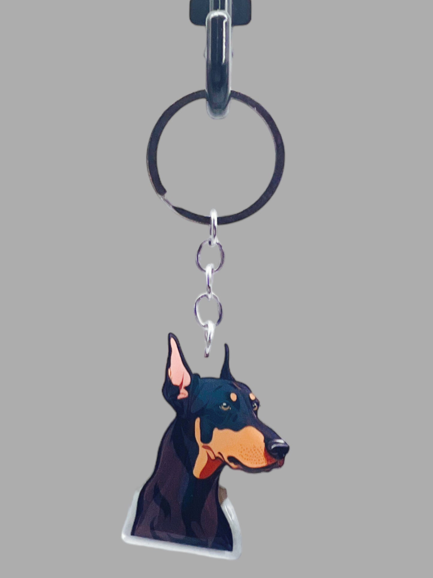 Doberman Pinscher Dog Acrylic Keychain Cute kawaii memorial ornament, pet portrait charm gift  backpack photo fob, dad car décor, dog mom gift