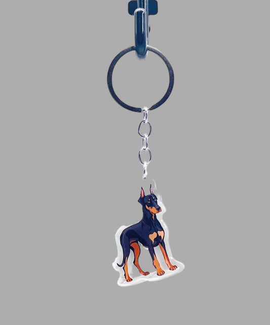 Doberman Pinscher Dog Acrylic Keychain Cute kawaii memorial ornament, pet portrait charm gift  backpack photo fob, dad car décor, dog mom gift