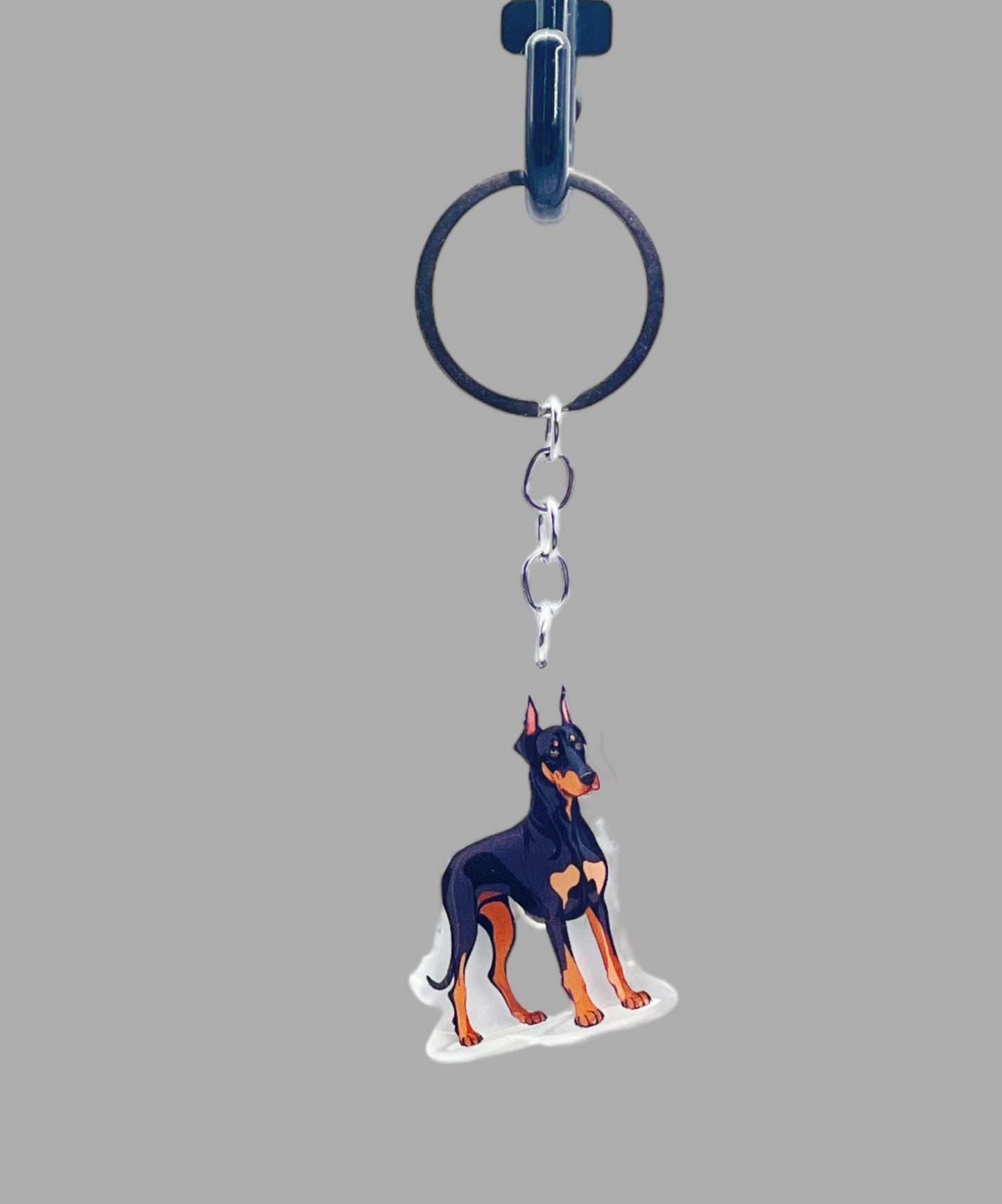 Doberman Pinscher Dog Acrylic Keychain Cute kawaii memorial ornament, pet portrait charm gift  backpack photo fob, dad car décor, dog mom gift