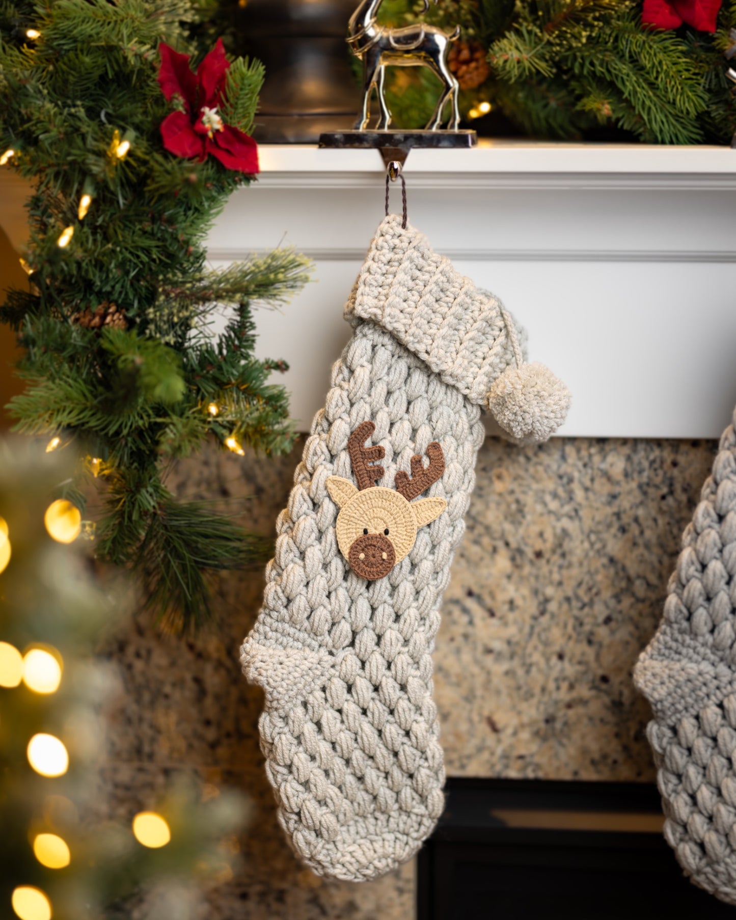 Beige Reindeer Christmas Stockings