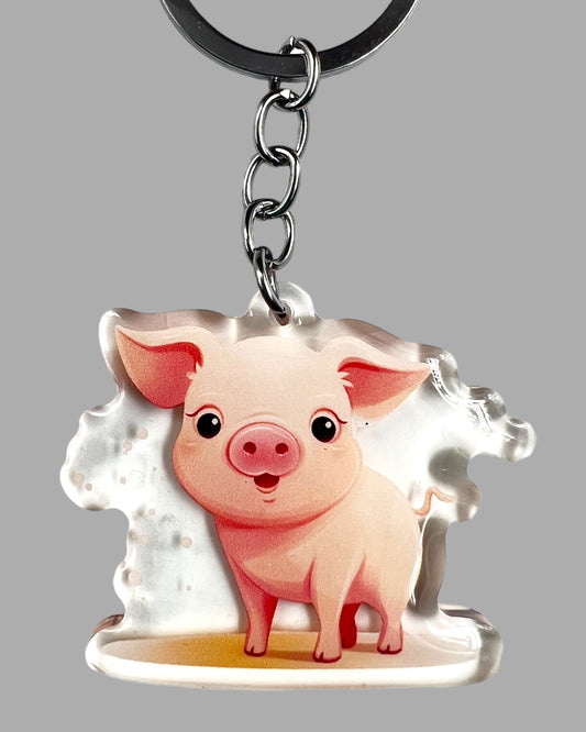 Pig Acrylic Keychain, Farm Animal Cute kawaii memorial ornament, pet portrait charm, backpack fob, dad car décor, stocking stuffer, birthday gift