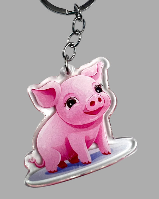 Pig Acrylic Keychain, Farm Animal Cute kawaii memorial ornament, pet portrait charm, backpack fob, dad car décor, stocking stuffer, birthday gift