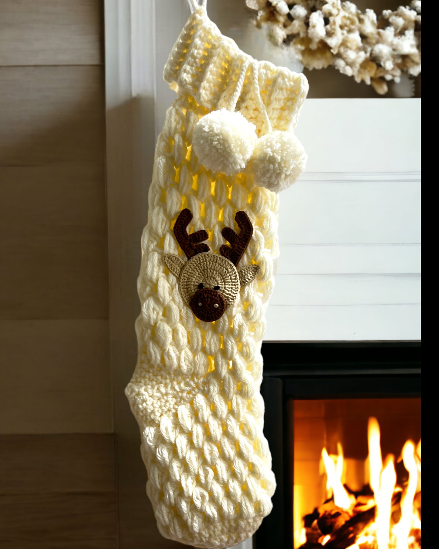 Reindeer Cream Christmas Stocking