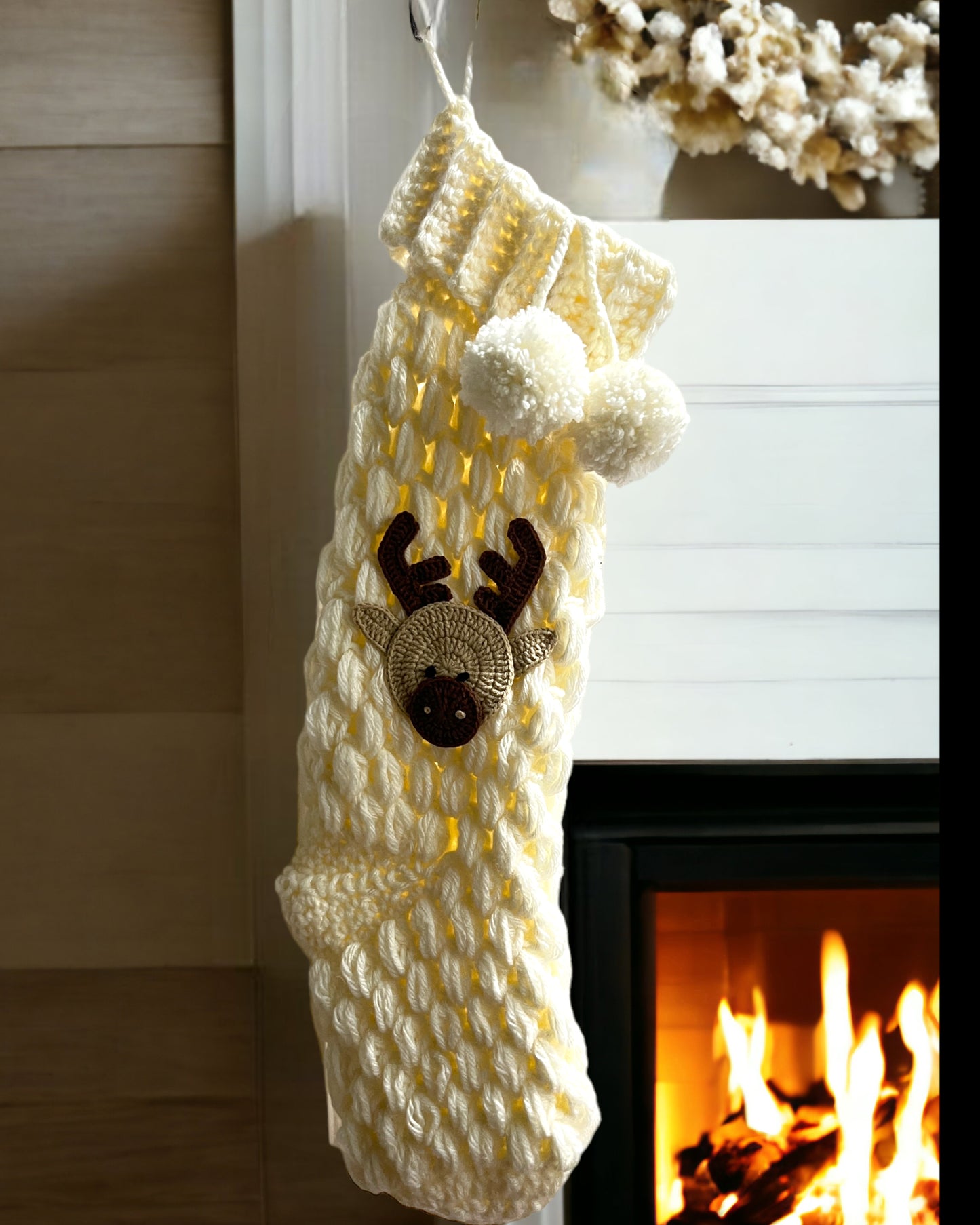 Reindeer Cream Christmas Stocking