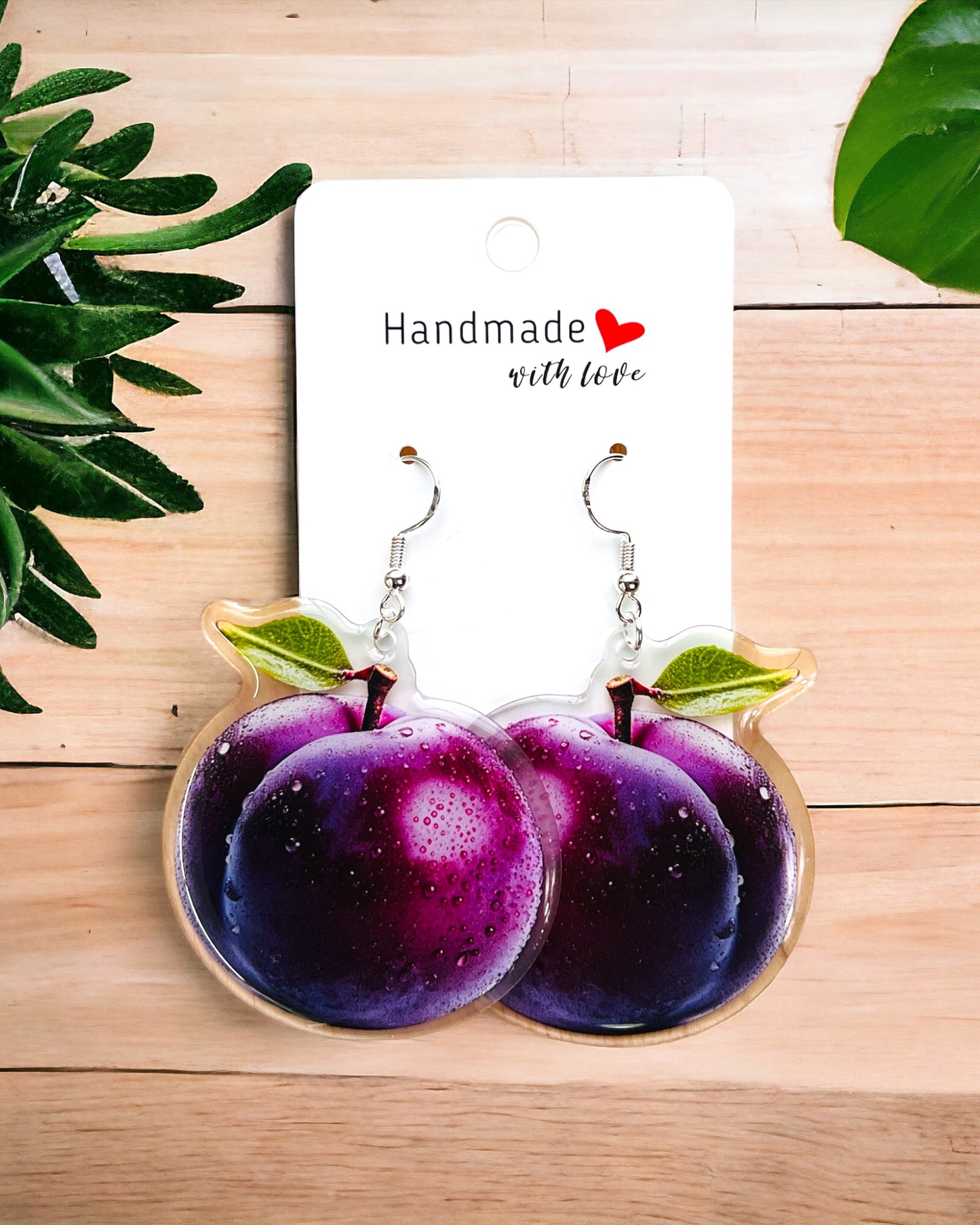 Plum acrylic earrings, funky weird earrings, quirky earrings, cool funny earrings, gift for her, birthday gift,  Christmas stocking stuffer