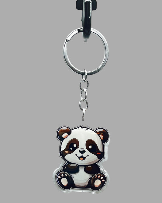 Panda Bear Acrylic Keychain, Wildlife Cute kawaii memorial ornament, pet portrait charm gift backpack fob, dad car décor, first day of school gift