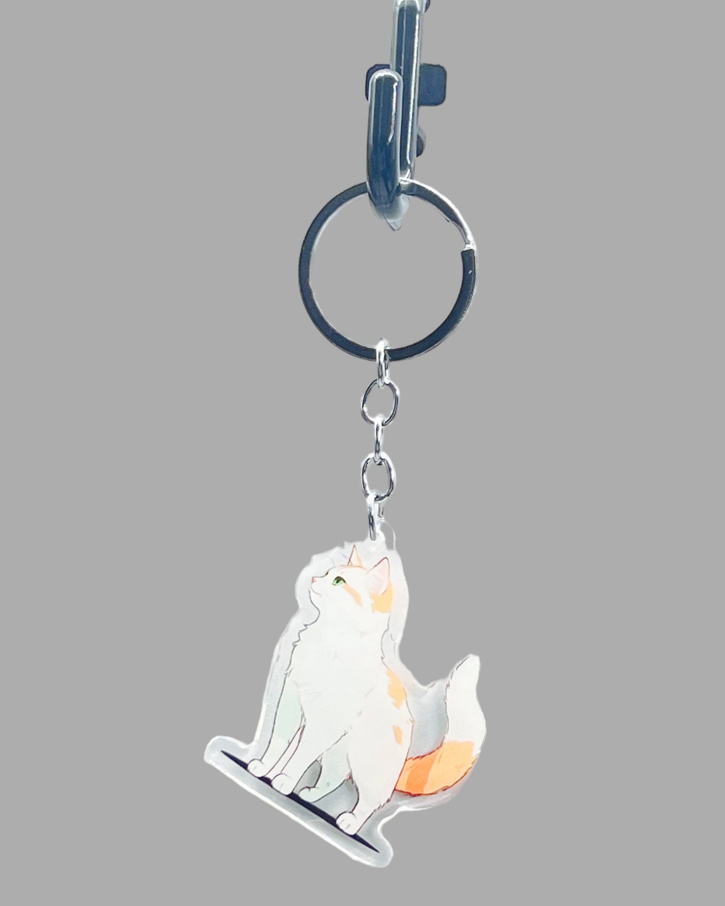 Turkish Angora Cat Acrylic keychain, Cute kawaii memorial ornament, pet portrait charm, backpack fob, dad car décor, stocking stuffer