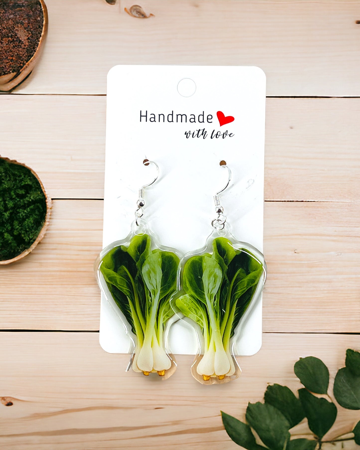 Bok Choy Acrylic earrings, funky weird earrings, quirky asian food kawaii, cool funny earrings, gift for her, birthday gift,  Christmas stocking stuffer