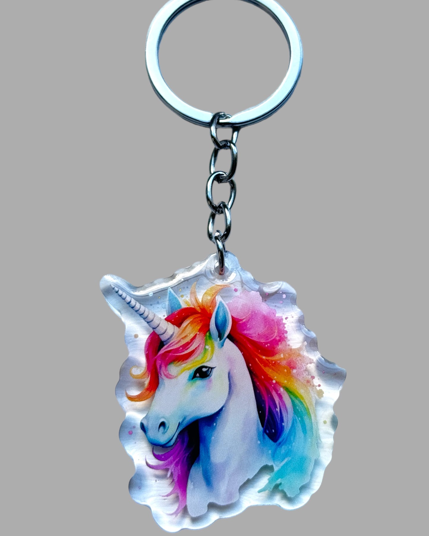 Unicorn wildlife acrylic keychain, Wildlife Cute kawaii memorial ornament, pet portrait charm, backpack fob, dad car décor, stocking stuffer