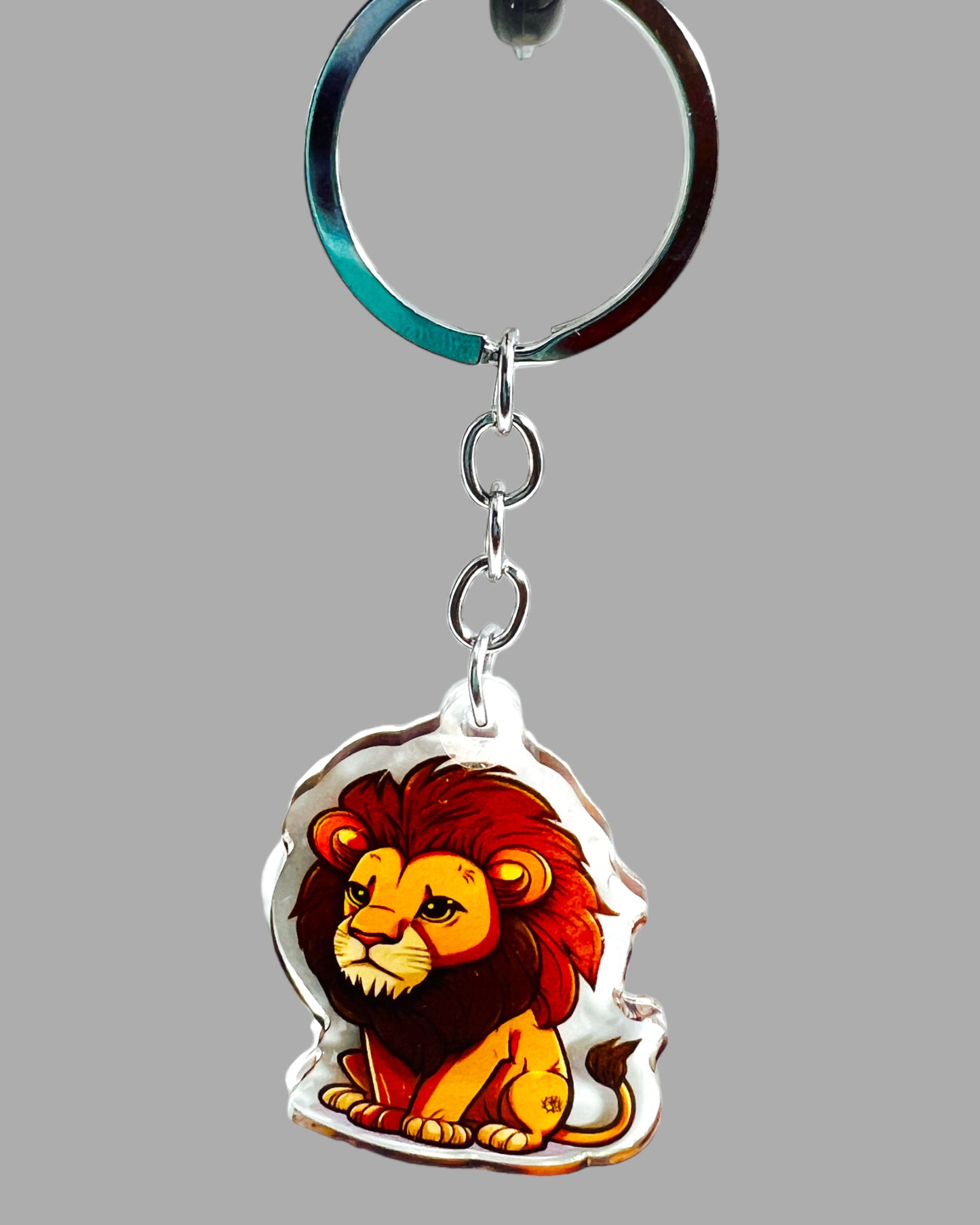 Lion Acrylic Keychain, Wildlife Cute kawaii memorial ornament, pet portrait charm gift  backpack fob, dad car décor, first day of school gift