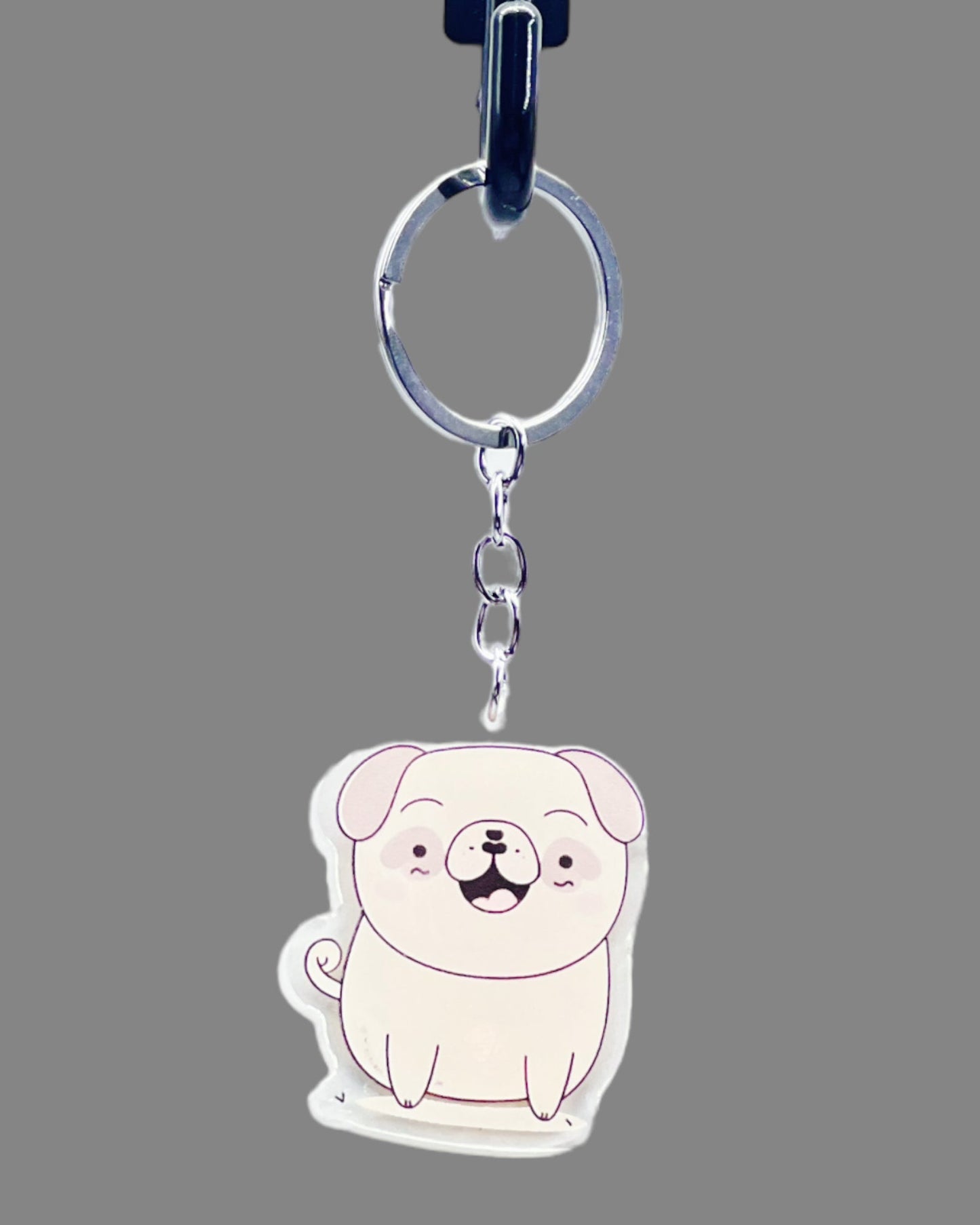 Pug Dog Acrylic keychain, Cute kawaii memorial ornament, pet portrait charm gift, backpack fob, dad car décor, dog mom gift