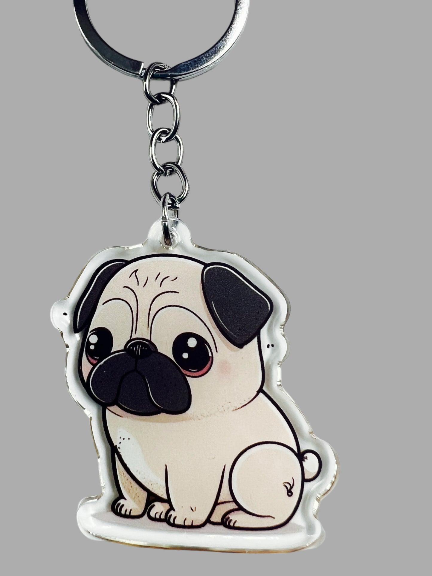 Pug Dog Acrylic keychain, Cute kawaii memorial ornament, pet portrait charm gift, backpack fob, dad car décor, dog mom gift