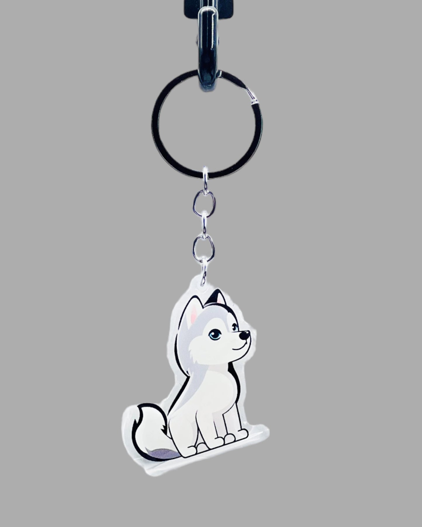 Husky Dog Acrylic Keychain, Cute kawaii memorial ornament, pet portrait charm gift, backpack fob, dad car décor, dog mom gift