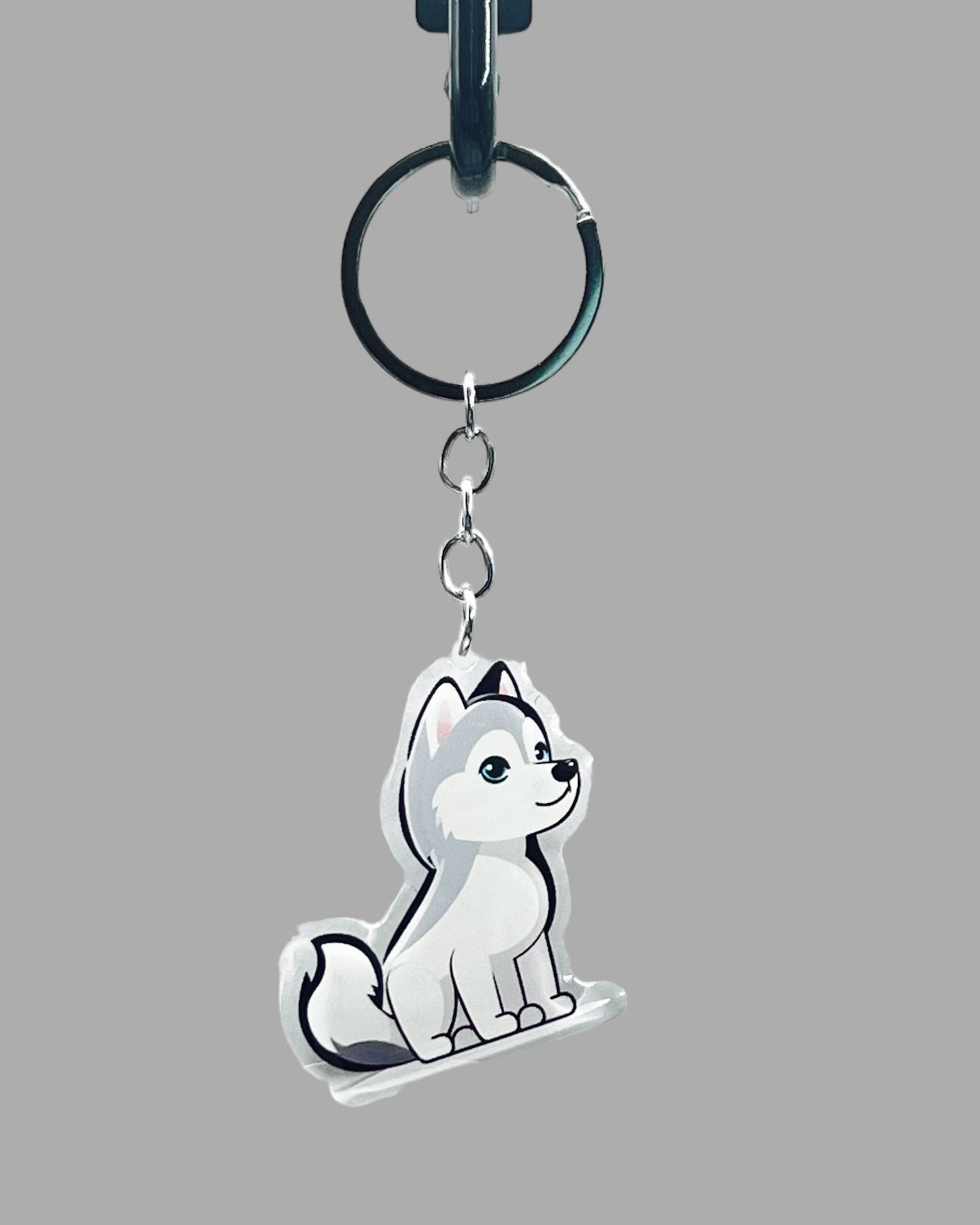 Husky Dog Acrylic Keychain, Cute kawaii memorial ornament, pet portrait charm gift, backpack fob, dad car décor, dog mom gift