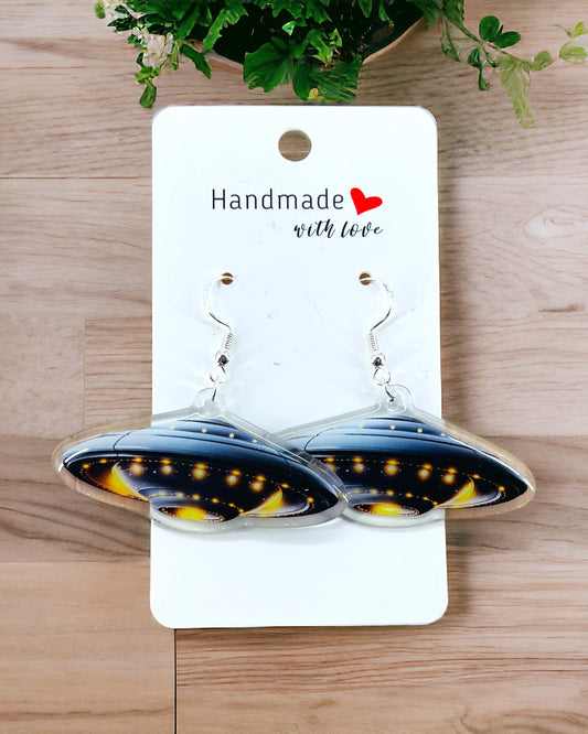 UFO Aliens, Space Acrylic earrings, funky weird quirky earrings, cool funny  gift for her, birthday gift,  Christmas stocking stuffer