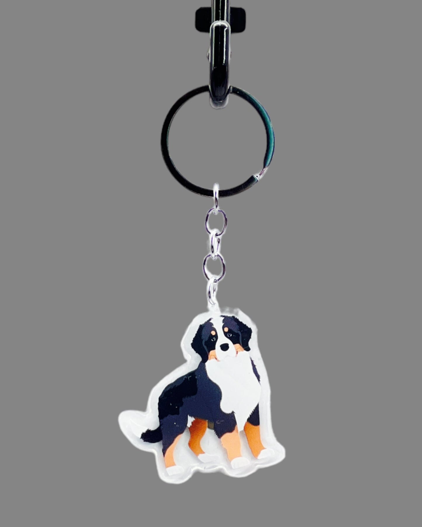 Bernese Mountain Dog Acrylic keychain, Cute kawaii memorial ornament, pet portrait charm gift  backpack fob, dad car décor, first day of school