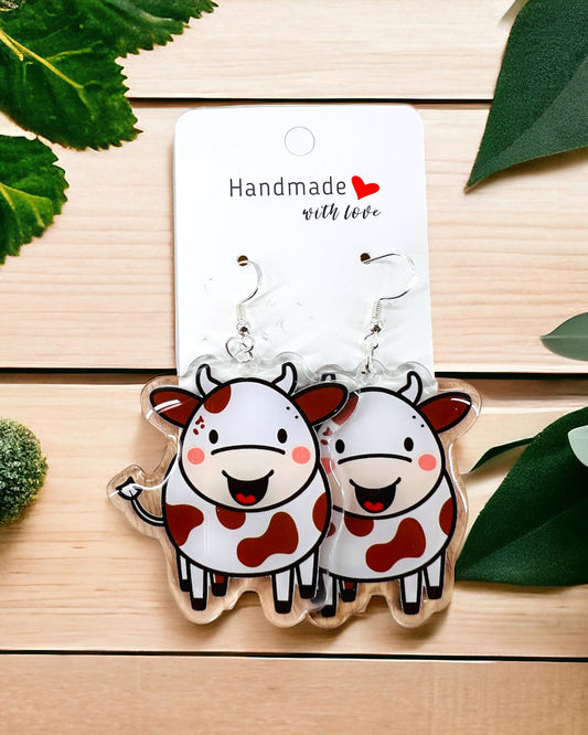 Cow animal farm Acrylic earrings, funky weird quirky earrings, cool funny  gift for her, birthday gift,  Christmas stocking stuffer