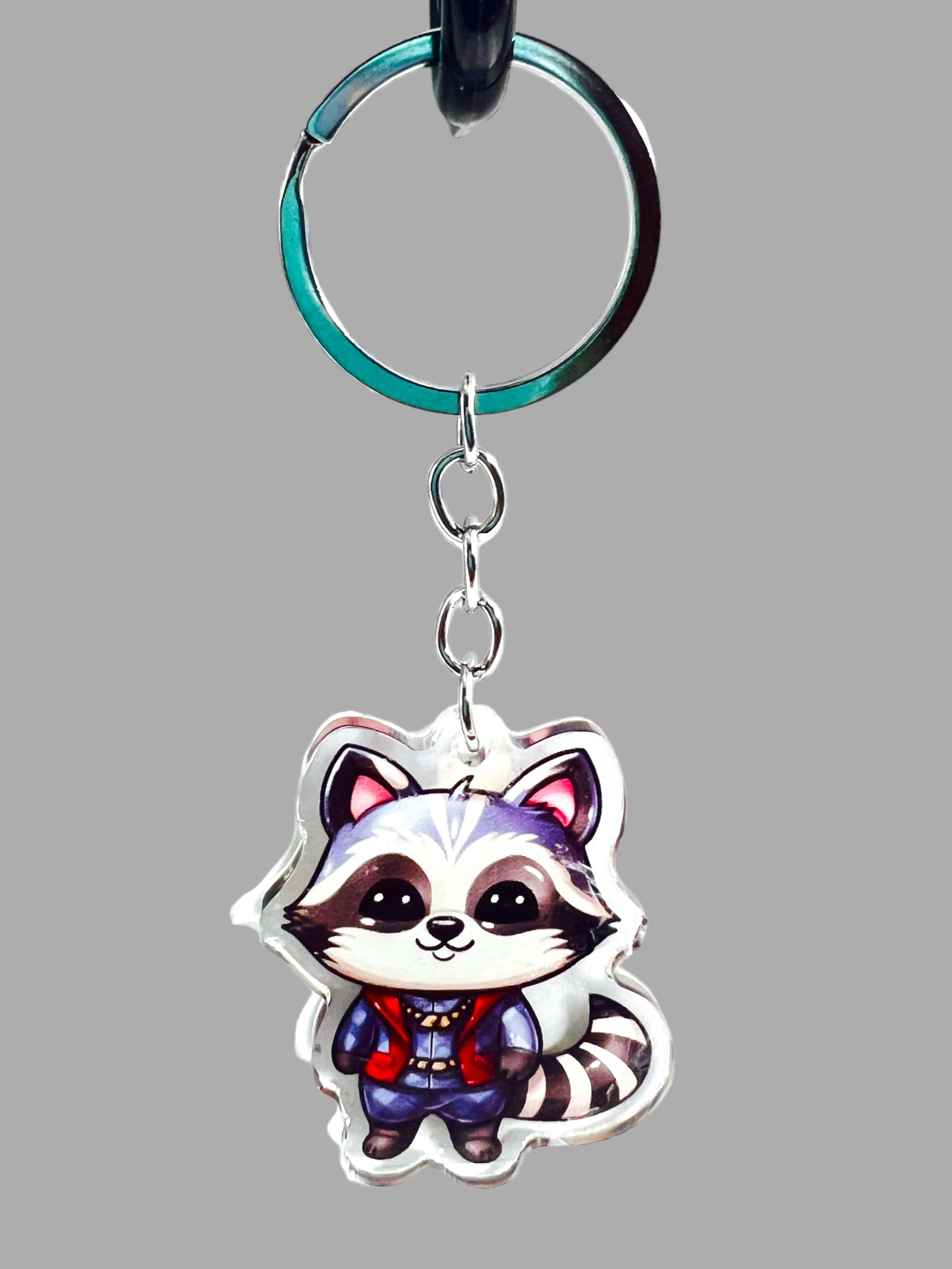 Raccoon Acrylic Keychain, Wildlife Cute kawaii memorial ornament, pet portrait charm, backpack fob, dad car décor, stocking stuffer, birthday gift