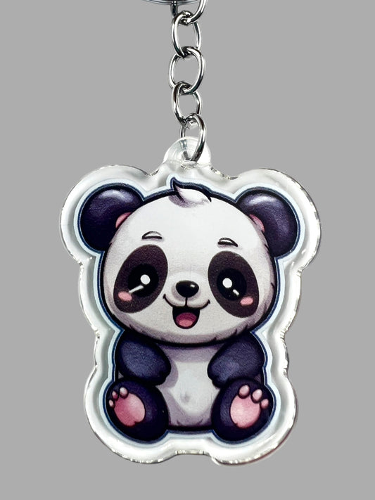 Panda Bear Acrylic Keychain, Wildlife Cute kawaii memorial ornament, pet portrait charm gift backpack fob, dad car décor, first day of school gift