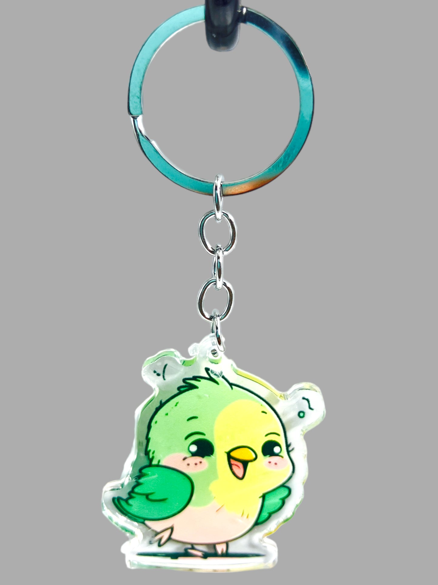 Parrot Acrylic Keychain, Wildlife Cute kawaii memorial ornament, pet portrait charm gift backpack fob, dad car décor, first day of school gift