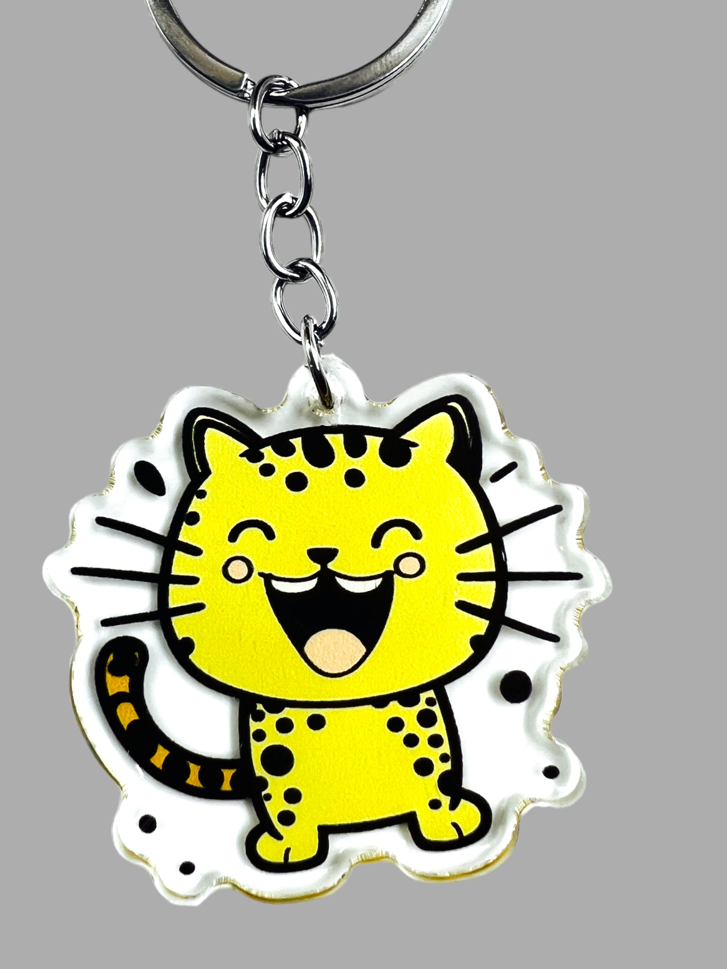 Tabby cat Leopard print Acrylic Keychain, Cute kawaii memorial ornament, pet portrait charm, backpack fob, dad car décor, stocking stuffer