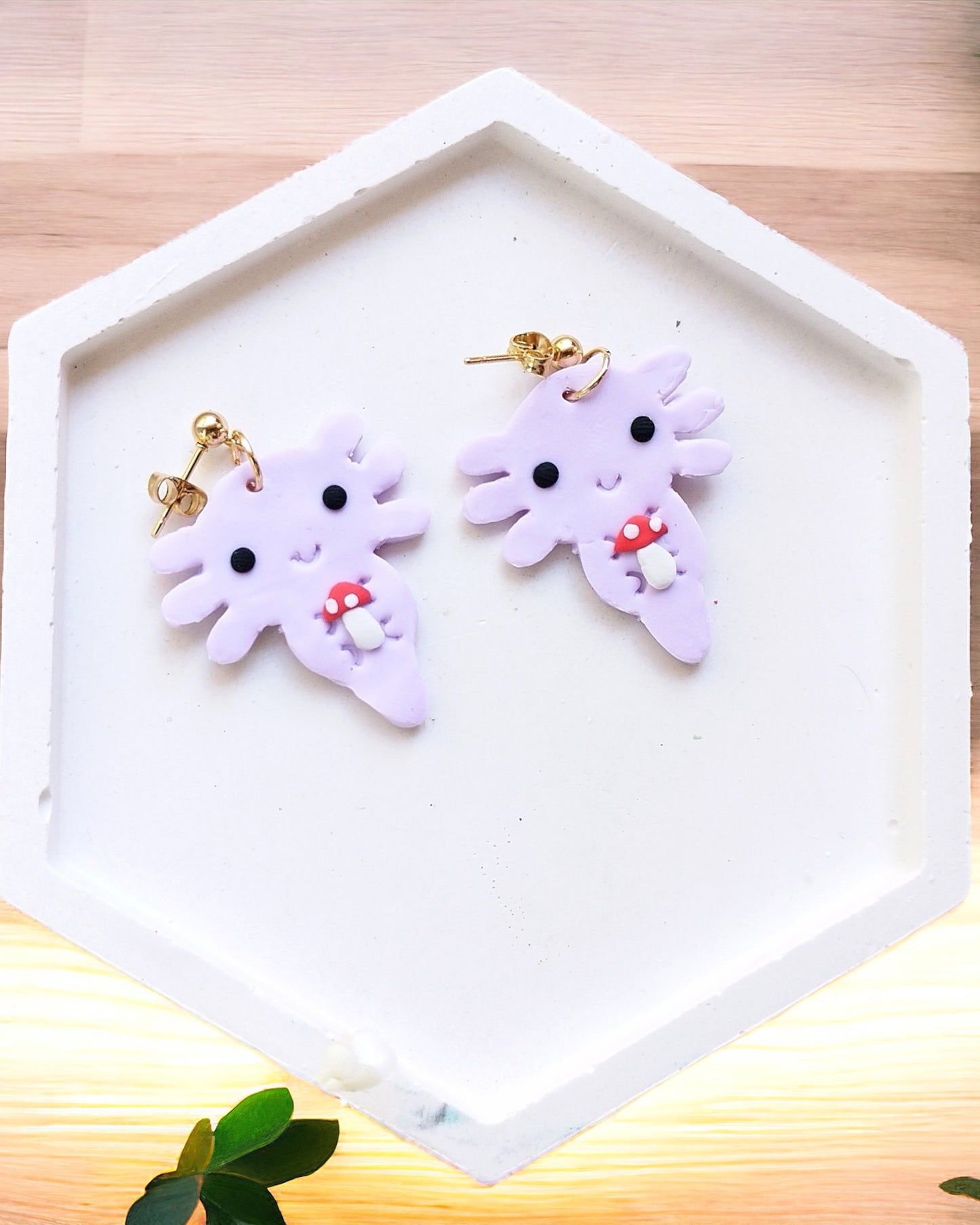 Axolotl polymer clay earrings Handmade Dainty polymer clay dangle earrings, cute minimalist girls earrings, birthday gift for best friend, niece or daughter animal lovers